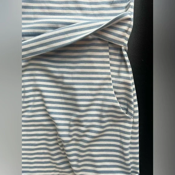 Merokeety blue and white tie waist striped short sleeve dress with pockets M - Picture 10 of 10